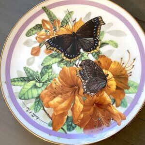 Butterfly Garden Plate, Painted Collectible by Paul Sweany, Vintage Hamilton Co